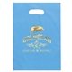 aerial view a blue frosted plastic multi color die cut diana handle bag 9.5 x 14 w / foil print, image 1 of 2