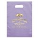 aerial view a lavender frosted plastic multi color die cut diana handle bag 9.5 x 14 w / foil print, image 1 of 2