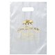 aerial view a frosted clear frosted plastic multi color die cut diana handle bag 9.5 x 14 w / foil print, image 1 of 2