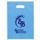 aerial view a blue frosted plastic die cut convention handle bag, image 1 of 2