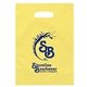 aerial view a yellow frosted plastic die cut convention handle bag, image 1 of 2