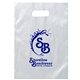 aerial view a frosted clear frosted plastic die cut convention handle bag, image 1 of 2