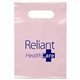 aerial view a pink lo - density die cut handle bag 7x10 flexo ink imprint, image 1 of 2