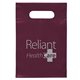 aerial view a burgundy lo - density die cut handle bag 7x10 flexo ink imprint, image 1 of 2
