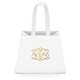 aerial view a white 157 gsm laminated everest bag w / foil print, image 1 of 8