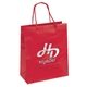 aerial view a red gloss paper multi color emerald tote bag 10 x 12 w / foil print, image 1 of 3