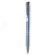 a blue black pen with chrome points