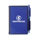 aerial view a blue memo pad with integrated pen, image 1 of 2