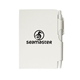 aerial view a white memo pad with integrated pen, image 1 of 2