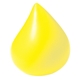 a yellow drop shaped squeezie stress reliever