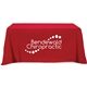 a red serged open - back 3 sided table throw - 6 - full color