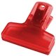 aerial view a translucent red practical snack size seal clip, image 1 of 2