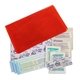 aerial view a translucent red compact foldable medical kit, image 1 of 2