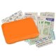 aerial view a translucent orange protect(tm) first aid kit, image 1 of 2