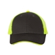 aerial view a charcoal/ neon yellow valucap - sandwich trucker cap, image 1 of 3