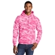 aerial view a pink camo port company(r) core fleece camo pullover hooded sweatshirt, image 1 of 5