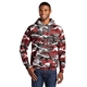 aerial view a red camo port company(r) core fleece camo pullover hooded sweatshirt, image 1 of 5