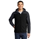 aerial view a black/ battleship grey port authority(r) hooded core soft shell jacket, image 1 of 7
