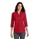 aerial view a rich red port authority(r) womens 3/4- sleeve superpro(tm) twill shirt, image 1 of 6