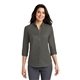aerial view a sterling grey port authority(r) womens 3/4- sleeve superpro(tm) twill shirt, image 1 of 6