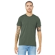 aerial view a military green triblend bella+canvas (r) unisex triblend short sleeve tee, image 1 of 6