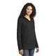 aerial view a heather dark grey anvil(r) ladies french terry pullover hooded sweatshirt, image 1 of 6