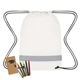 aerial view a white lil bit reflective non - woven coloring drawstring bag with crayons, image 1 of 4
