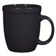 aerial view a black 12 oz speckeled brew mug, image 1 of 2