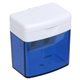 aerial view a blue dual tool pencil crayon sharpener, image 1 of 2