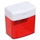 aerial view a red dual tool pencil crayon sharpener, image 1 of 2