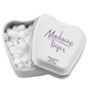aerial view a white promotional tooth shaped mint tin with your logo, image 1 of 4