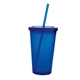 aerial view a blue 18 oz plastic double wall acrylic tumbler, image 1 of 2