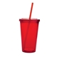 aerial view a red 18 oz plastic double wall acrylic tumbler, image 1 of 2