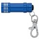 aerial view a blue aluminum 3- led lobster clip flashlight with multiple color choices, image 1 of 5