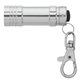 aerial view a silver aluminum 3- led lobster clip flashlight with multiple color choices, image 1 of 5