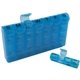 aerial view a translucent blue 28 compartment med minder, image 1 of 2