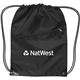aerial view a black drawstring backpack w / zipper, image 1 of 2