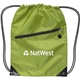 aerial view a lime drawstring backpack w / zipper, image 1 of 2