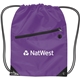 aerial view a purple drawstring backpack w / zipper, image 1 of 2