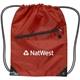 aerial view a red drawstring backpack w / zipper, image 1 of 2