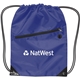 aerial view a royal blue drawstring backpack w / zipper, image 1 of 2