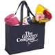aerial view a navy non woven celebration multi color shopping tote 16 x 12, image 1 of 2