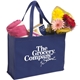 aerial view a royal blue non woven celebration multi color shopping tote 16 x 12, image 1 of 2