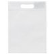 aerial view a white small non - woven die cut tote bag - 4- color heat transfer, image 1 of 2