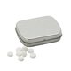 aerial view a silver sugar free mints in a small rectangular hinged tin, image 1 of 6