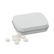 aerial view a white sugar free mints in a small rectangular hinged tin, image 1 of 6