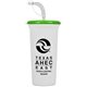 aerial view a white cup & neon green lid super sipper - 32 oz sport sipper with straw, image 1 of 2