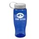 a transparent blue bottle & white lid poly - pure - 27 oz transparent bottle with tethered lid