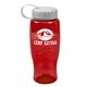 a transparent red bottle & white lid poly - pure - 27 oz transparent bottle with tethered lid