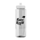 aerial view a clear bottle & white lid 32 oz the guzzler transparent color sport bottle, image 1 of 2